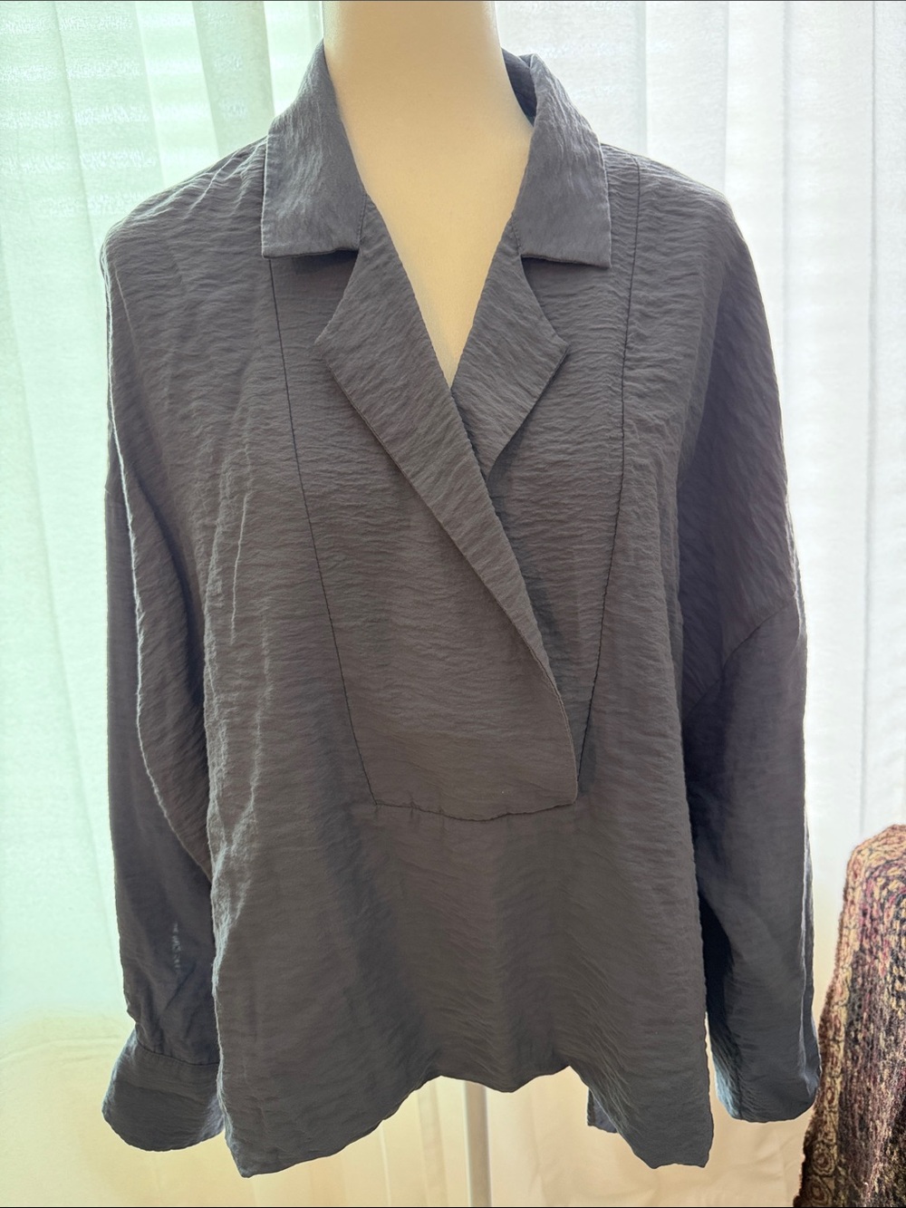 Anthropologie Blue Textured V-Neck Blouse